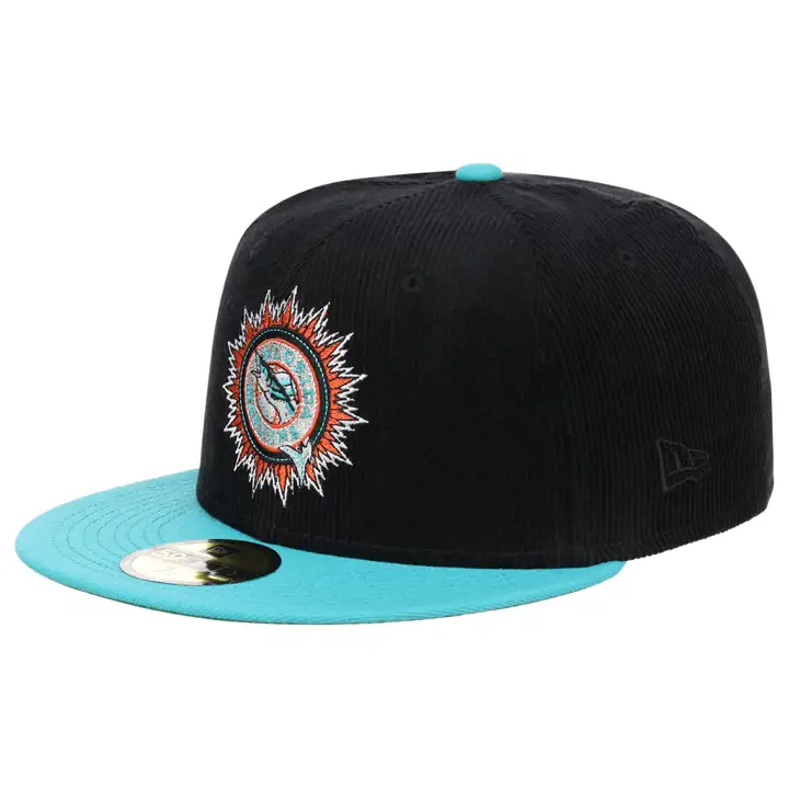 Casquette MLB 59FIFTY en velours côtelé noir Florida Marlins, noire/ sarcelle/ verte