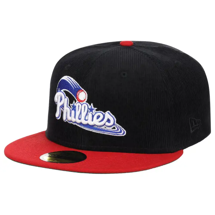 Casquette 59FIFTY en velours côtelé noire, rouge et verte des Phillies de Philadelphie MLB