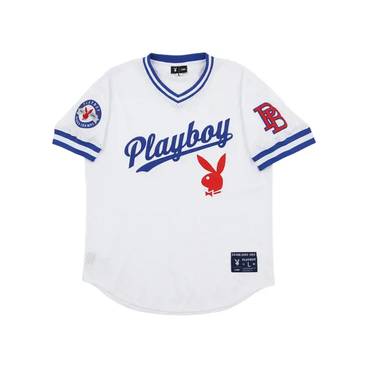Maillot en mesh col en V Playboy SoCal blanc/bleu
