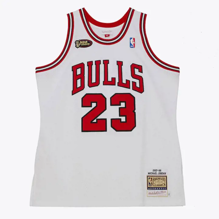 Maillot Authentique BULLS NBA M&N Michael Jordan BLANC
