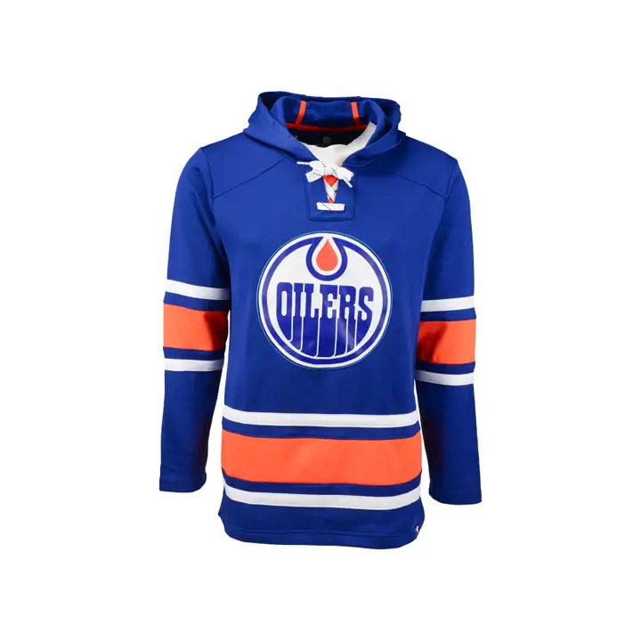 Chandail à capuchon à lacets Rinkside des Oilers d'Edmonton de la LNH, bleu