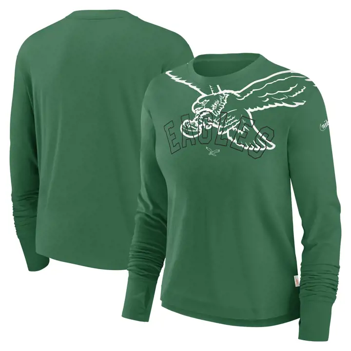 T-shirt à manches longues taille courte NFL Philadelphia Eagles femme – Vert Legacy 23