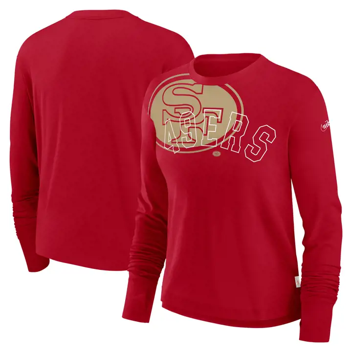 T-shirt long à manches longues et coupe haute pour femme NFL San Francisco 49ers 23 Rouge Legac
