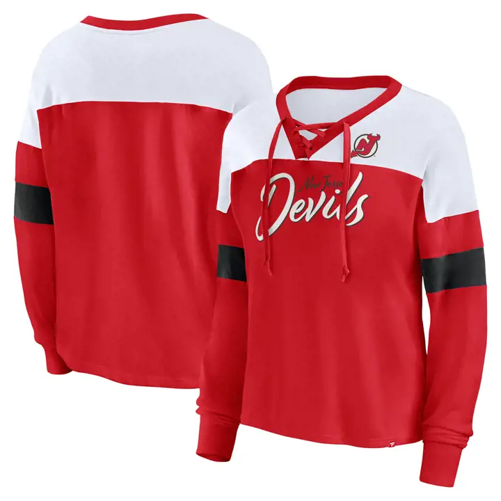 New Jersey Devils NHL pour femme, chandail à capuchon lacet, mélange 23 rouge