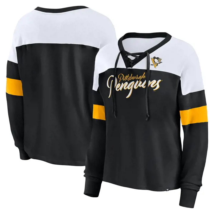 Chandail à manches longues Pittsburgh Penguins LNH pour femme, style lacets, bi-matière, 23, noir