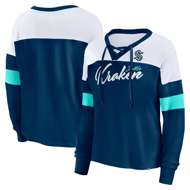Seattle Kraken LNH Femme Col Lacé Manches Longues Bilblend 23 marine