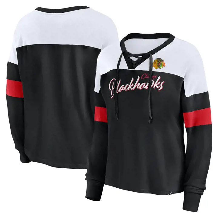Chandail à capuchon à lacets à manches longues en mélange de tissus pour femme LNH Blackhawks de Chicago 23 noir