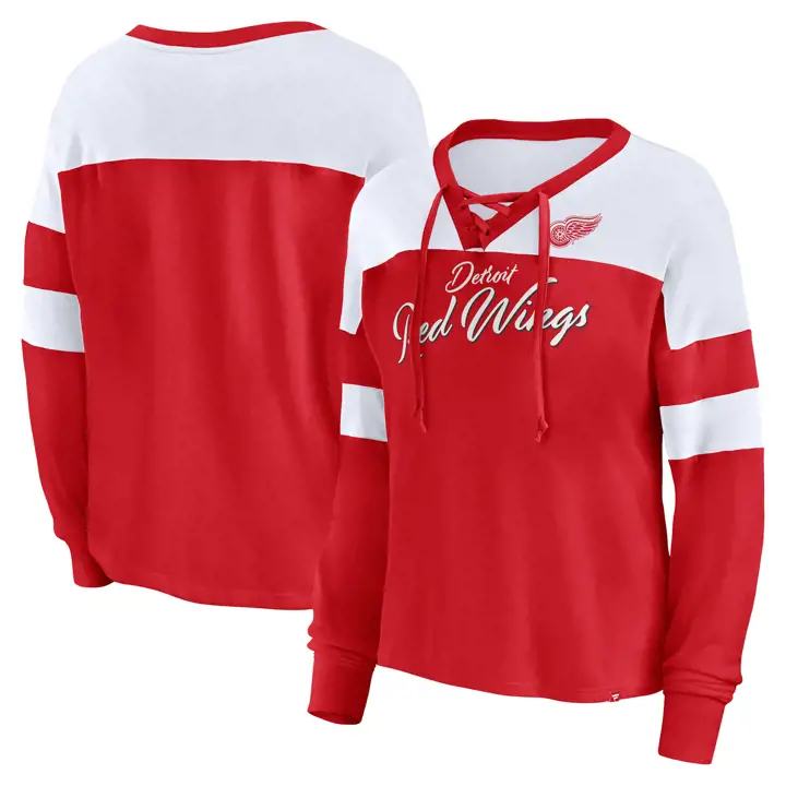 Detroit Redwings NHL Femme Biblend Lacets Manches Longues 23 rouge
