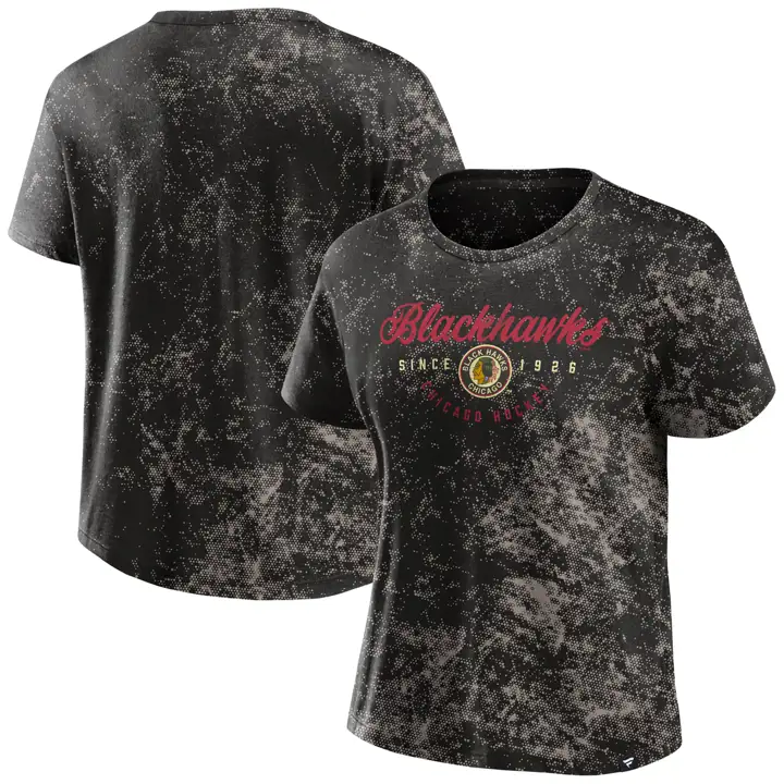 Haut à manches courtes pour femme à col ras du cou, lavage vintage, Chicago Blackhawks LNH 23 blk