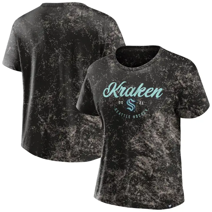 Seattle Kraken NHL Femme Vintage Wash Col Rond Manches Courtes 23 Noir