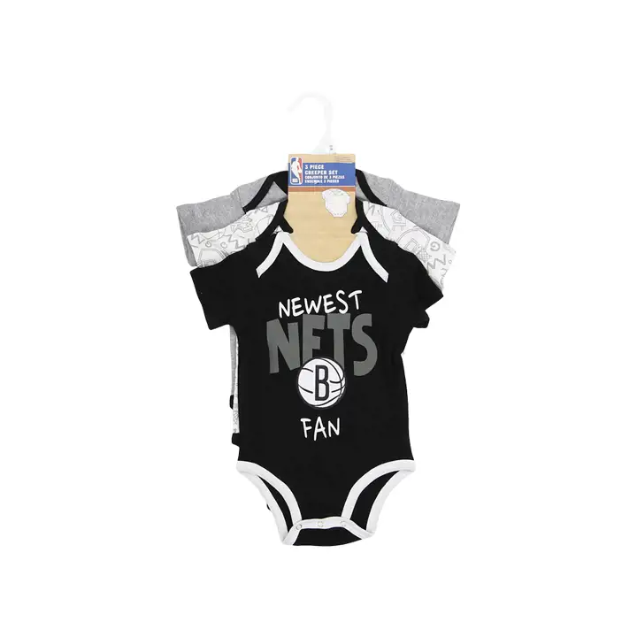 Ensemble de 3 grenouillères « Slam Dunk » Brooklyn Nets NBA pour bébé, noir