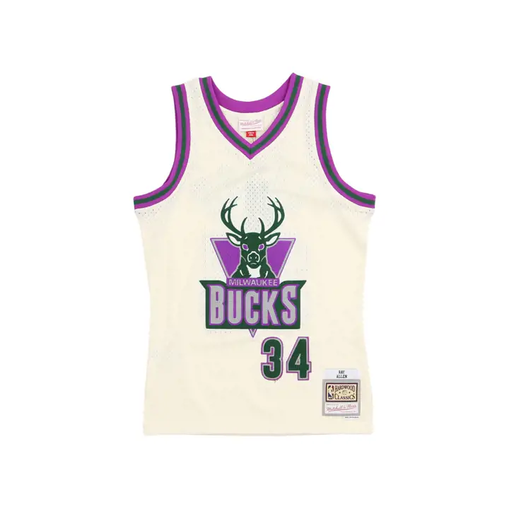 Maillot Swingman en maille bouclette NBA des Milwaukee Bucks Ray Allen iv