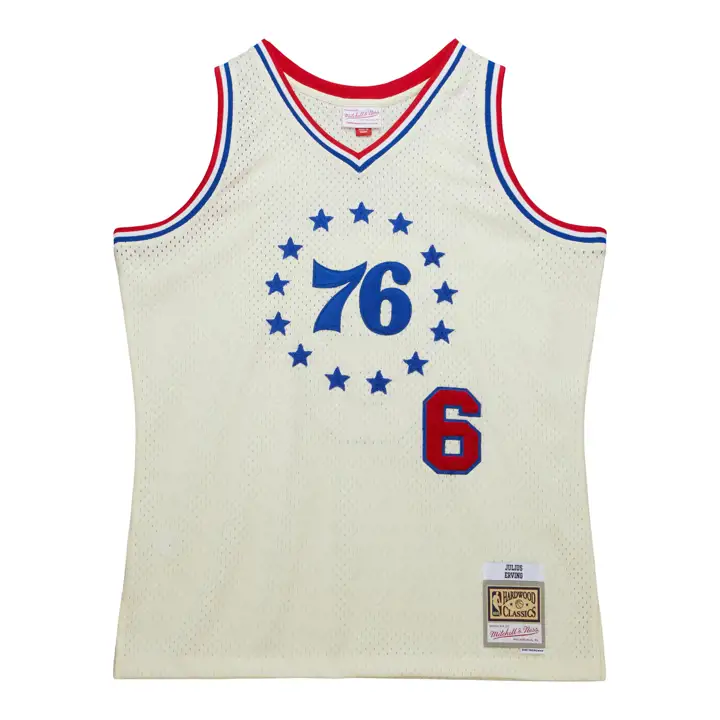 Maillot swingman SIXERS NBA point de chaînette Julius Erving ivoire