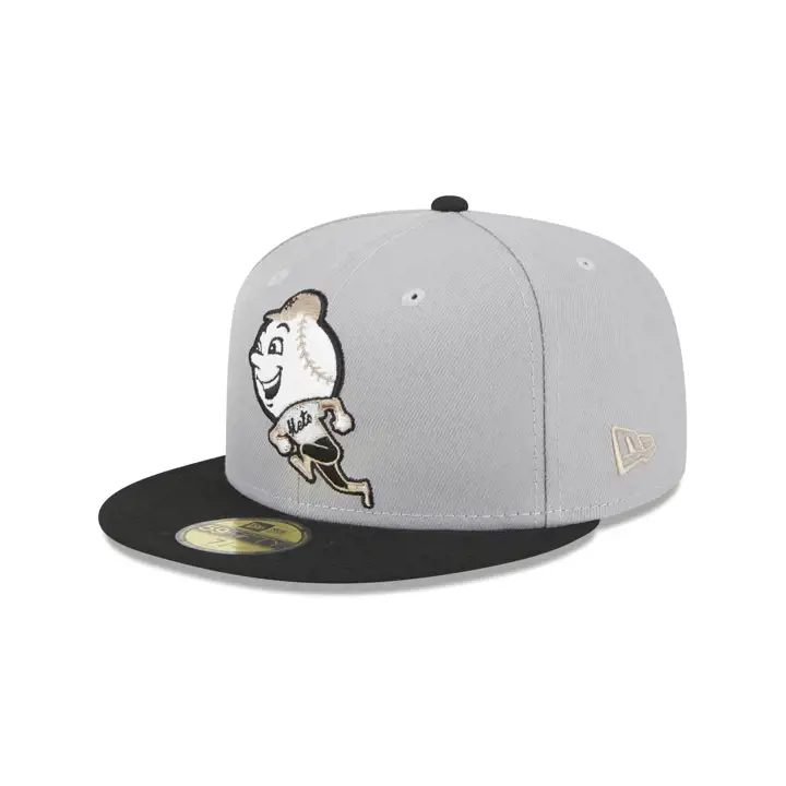New York Mets MLB Logo cuir 59FIFTY GRI/NOI/GRI