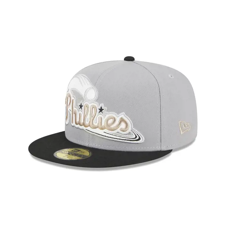 Casquette 59FIFTY MLB Philadelphia Phillies en cuir, logo gris/noir/gris