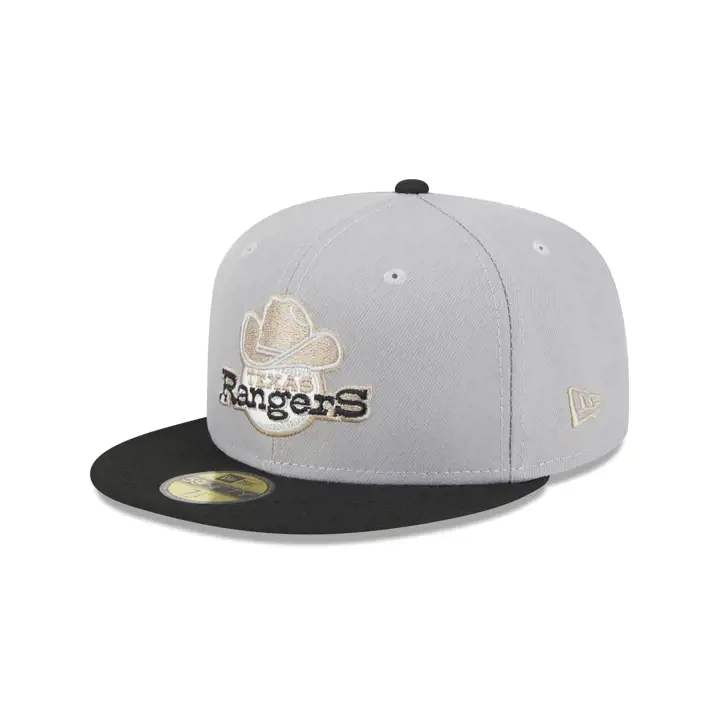 Casquette 59FIFTY Texas Rangers MLB Logo Cuir GRIS/NOIR/GRIS
