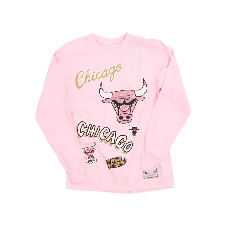 CHICAGO BULLS NBA SIDEWALK SKETCH MANCHES LONGUES T-SHIRT RSE PNK