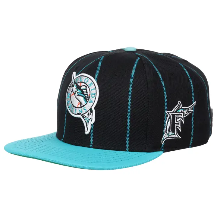 Miami Marlins MLB Pro Casquette Snapback Rayures Blanches NOI/TUR/VER