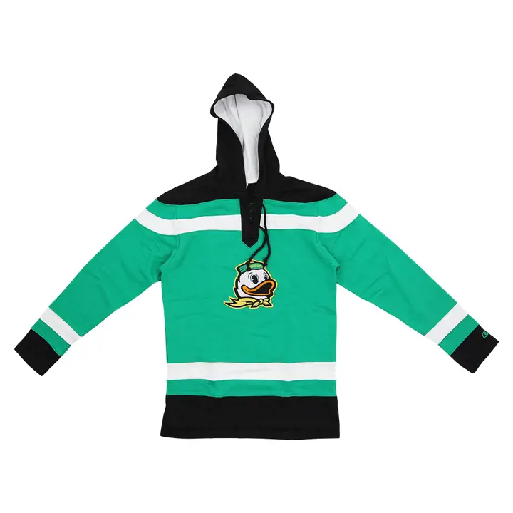 OREGON DUCKS NCAA MEN'S SUPERFAN BIG STRIPE HOODIE DE HOCKEY GRIS FONCÉ
