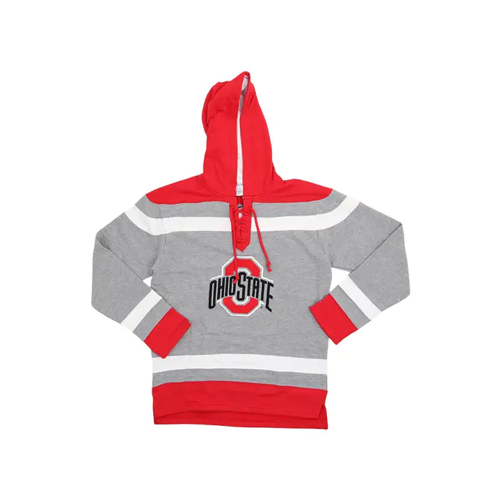 OHIO STATE NCAA MEN'S SUPERFAN BIG STRIPE HOCKEY HOOD GRIS CHINÉ