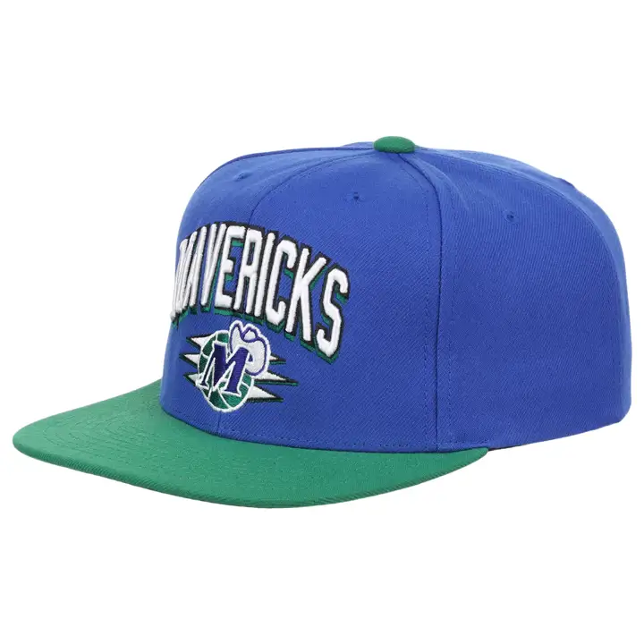 Casquette NBA Dallas Mavericks à visière plate, couleurs bleu/gris/vert