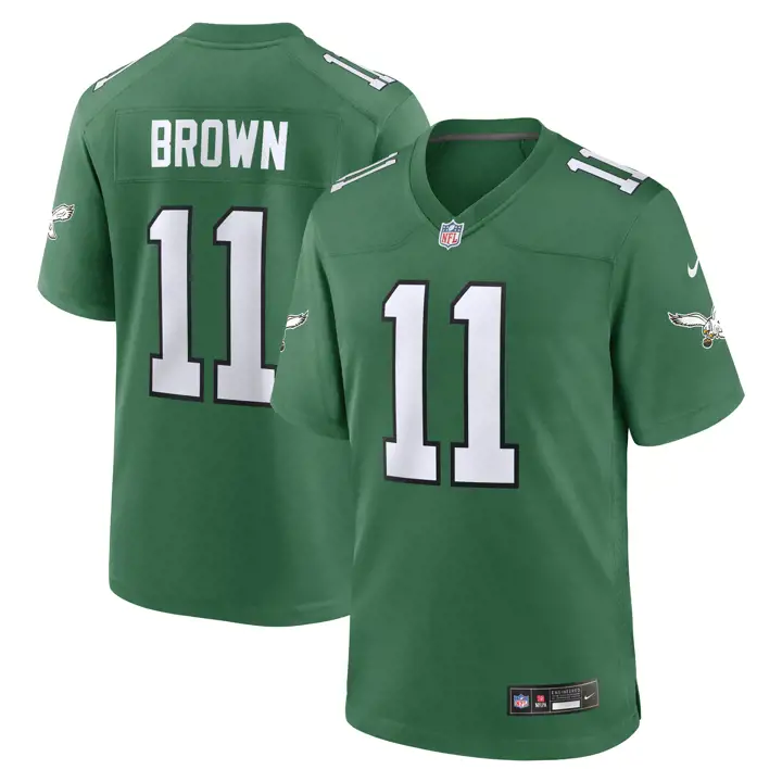 Maillot de match NFL Philadelphia Eagles 23 A.J. Brown Vert pin