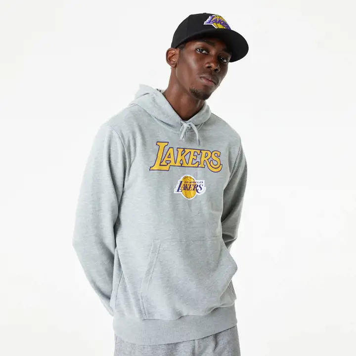 Sweat à capuche gris avec logo des Los Angeles Lakers NBA