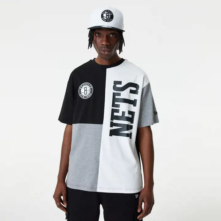 T-SHIRT SURDIMENSIONNÉ COUSU-COUPÉ NBA BROOKLYN NETS NOIR