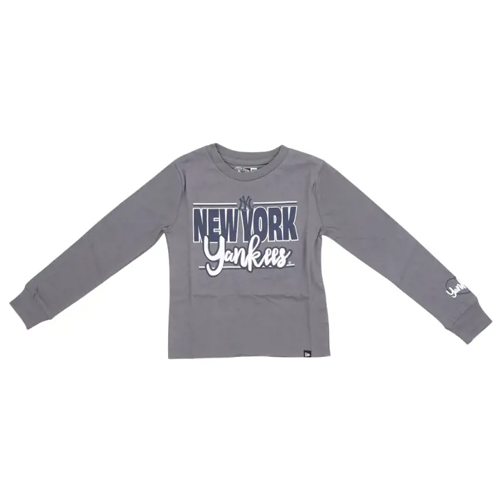 T-shirt MLB manches longues avec mot-symbole pour jeunes filles - New York Yankees gris