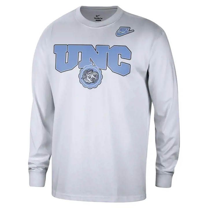 T-SHIRT NORTH CAROLINA TAR HEELS NCAA MAX90 COL RAS DU COU MANCHES LONGUES JR 23 BLANC