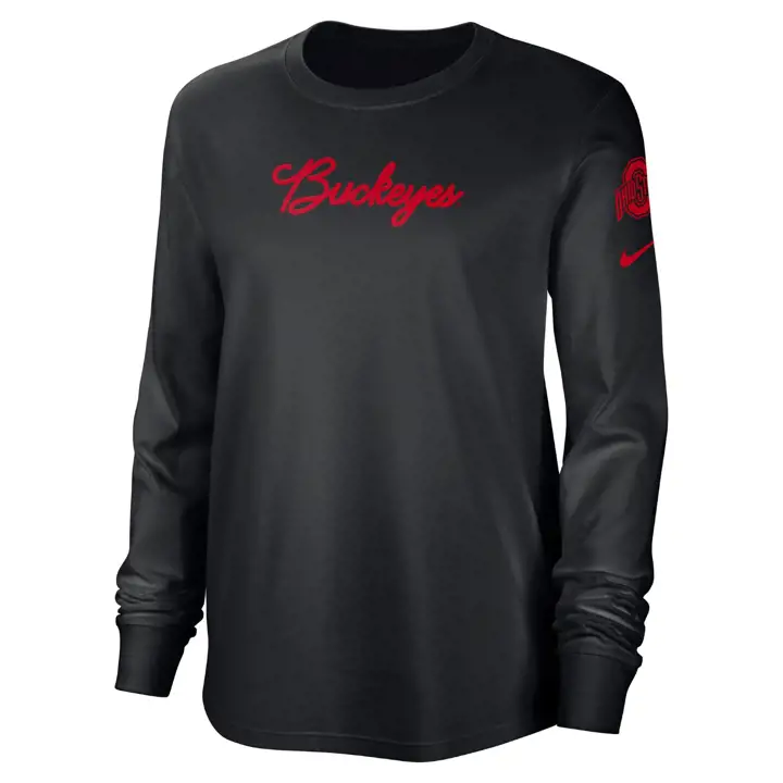 Ohio State Buckeyes T-SHIRT COL RAS DU COU MANCHES LONGUES DE TYPE CHEMISE D'UNIVERSITÉ FEMME NCAA 23 noir