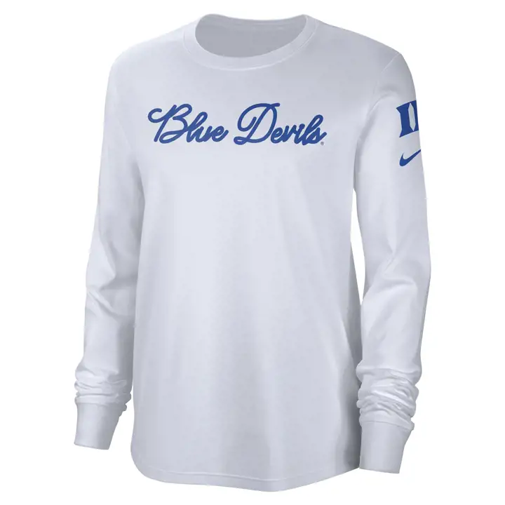 T-SHIRT MANCHES LONGUES FEMME DUKE BLUE DEVILS NCAA STYLE LETTRE UNIVERSITAIRE 23 BLANC