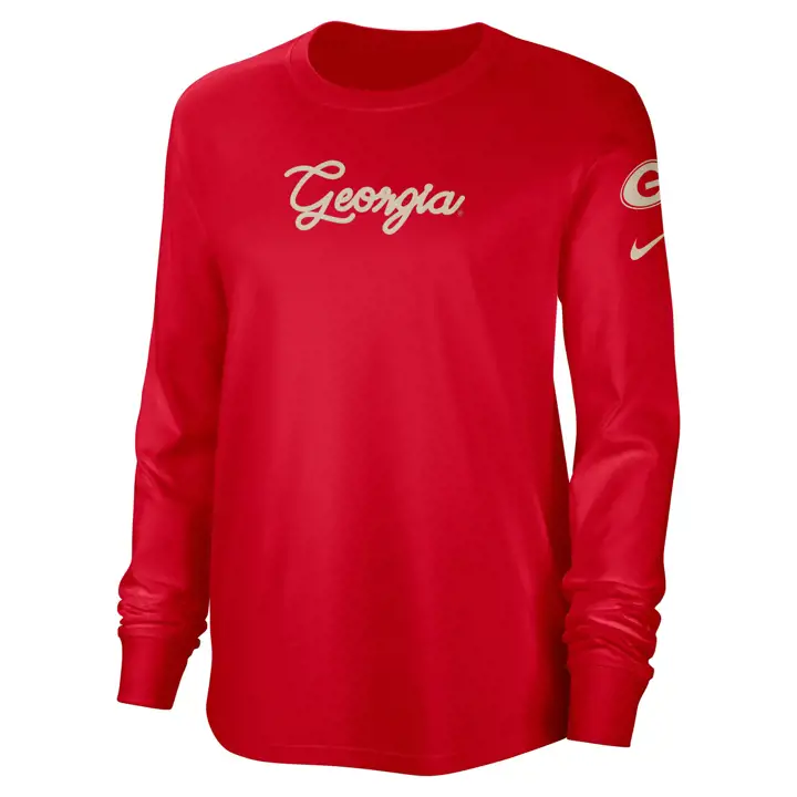 T-SHIRT MANCHES LONGUES DE TYPE UNIVERSITAIRE POUR FEMME NCAA GEORGIA BULLDOGS 23 ROUGE