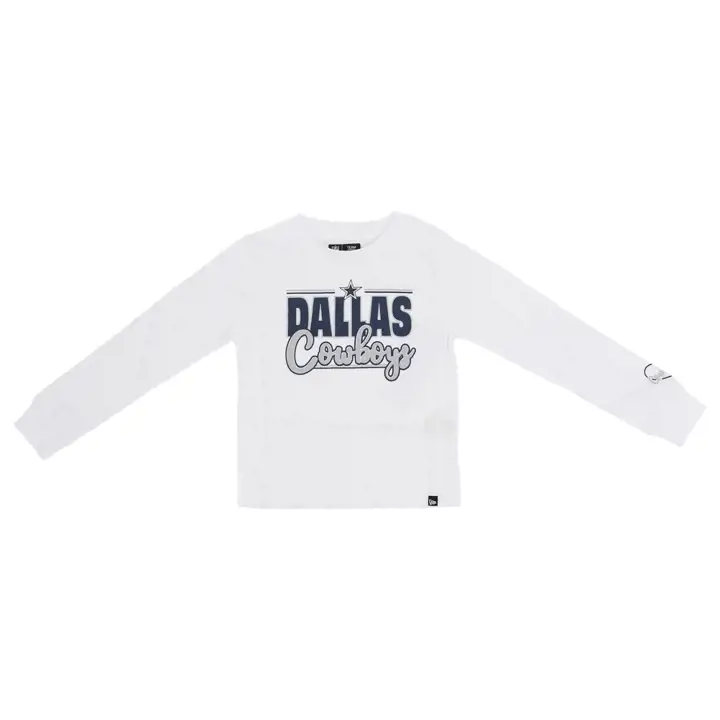 T-shirt Dallas Cowboys NFL manches longues à logo pour jeunes filles - Blanc