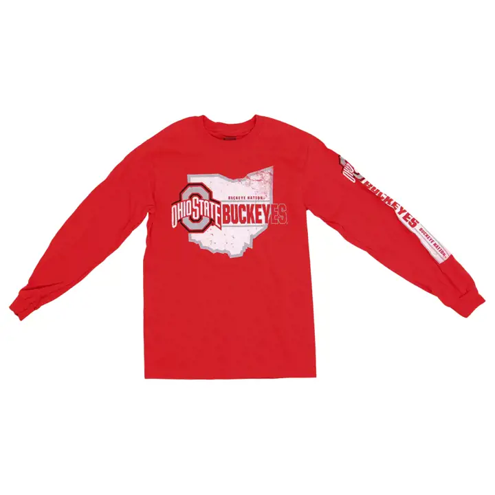T-shirt manches longues NCAA Ohio State Buckeyes Buckeye Nation Contour de l'état
