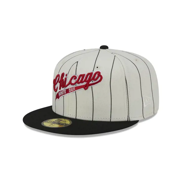 Casquette 59FIFTY rayée blanc cassé MLB des Chicago White Sox ivoire/noir/vert