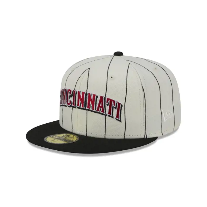 Cincinnati Reds MLB Off White Rayure Fine 59FIFTY ivo/noir/vert