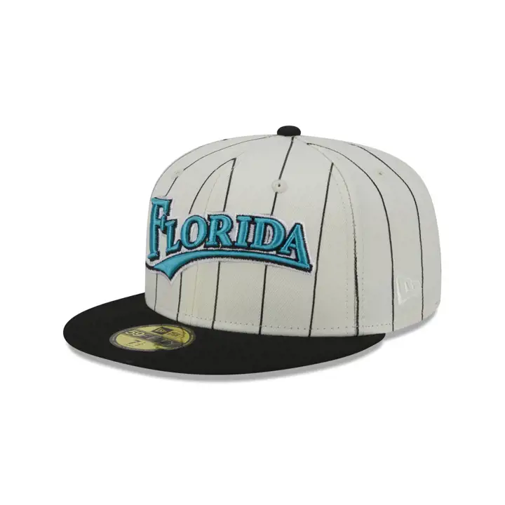 Florida Marlins MLB Off White Pinstripe 59FIFTY ivo/noir/vert