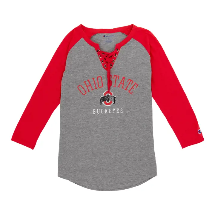 T-shirt à lacets femme NCAA Buckeyes de l'Ohio State 23 gris/rouge
