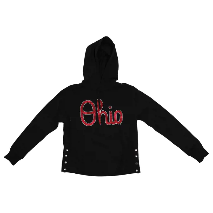 Sweat à capuche Ohio State Buckeyes NCAA pour femme, noir et rouge, avec inscription métallique