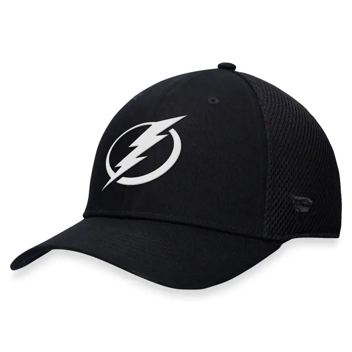 CASQUETTE AJUSTÉE NOIRE ET BLANCHE EN MAILLE ÉLASTIQUE BW SPACER DES LIGHTNING DE TAMPA BAY DE LA LNH
