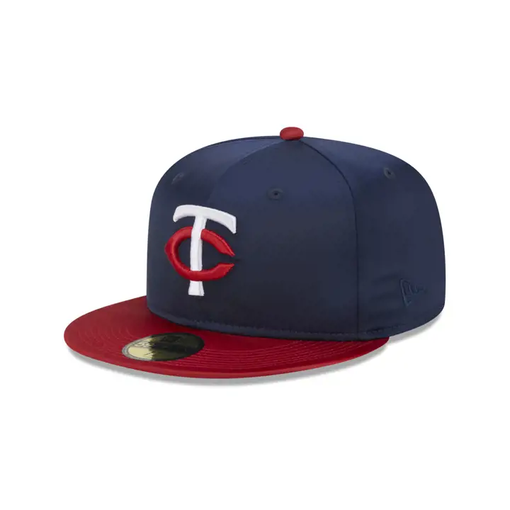 Casquette Minnesota Twins MLB entièrement satinée 59FIFTY BLEU MARINE/ROUGE/GRIS