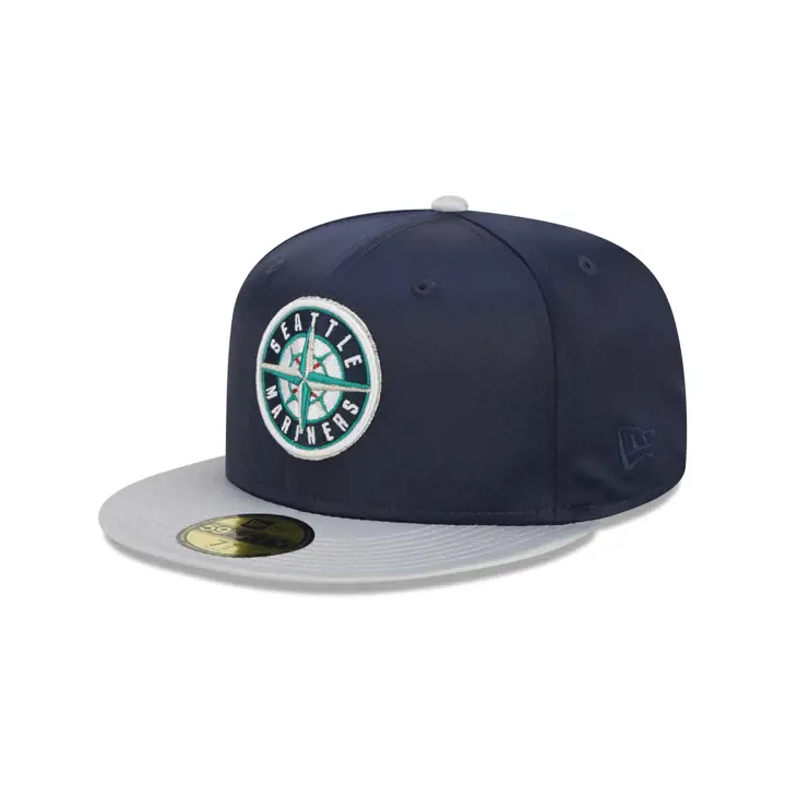 Seattle Mariners MLB Satin intégral 59FIFTY BLEU MARINE/GRIS/GRIS