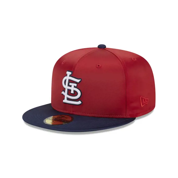 St. Louis Cardinals MLB Casquette 59FIFTY entièrement en satin ROUGE/MARINE/GRIS