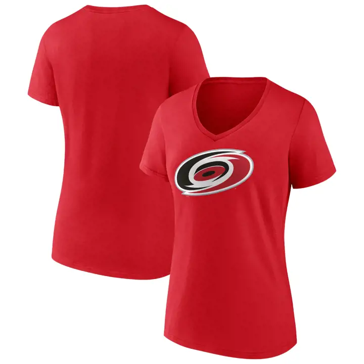 T-shirt col en V manches courtes avec logo principal des Hurricanes de la Caroline pour femme