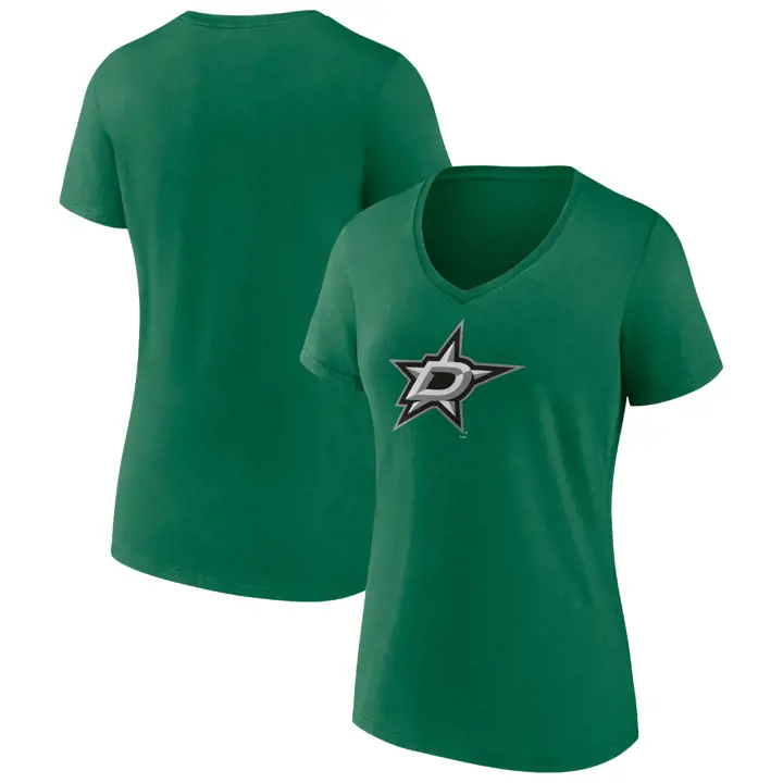 T-shirt à col en V et manches courtes avec logo principal Dallas Stars NHL pour femme kgrn