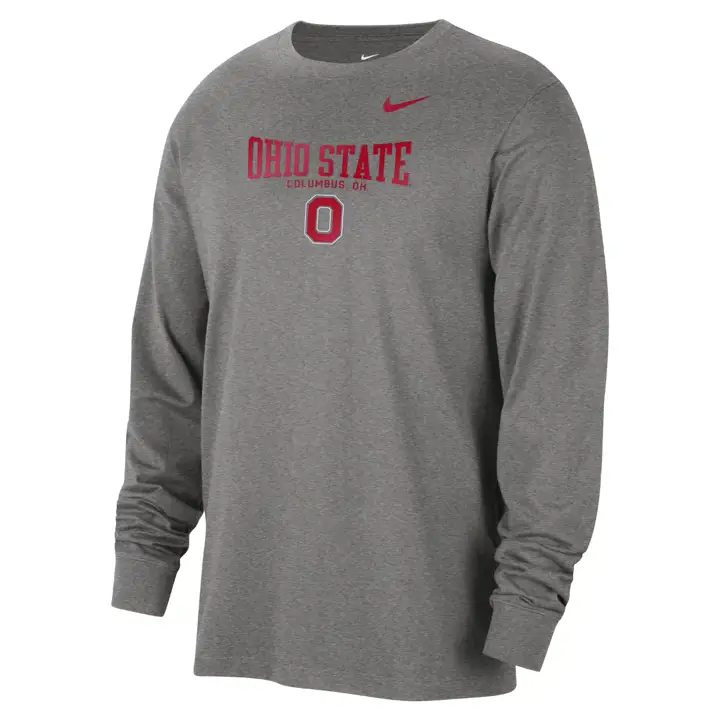 OHIO STATE BUCKEYES NCAA COTON MANCHES LONGUES COL ROND 23 GRIS H.