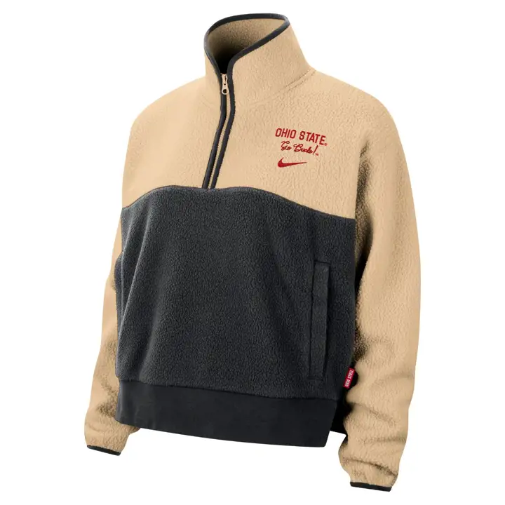 OHIO STATE BUCKEYES PULL À FERMETURE ÉCLAIR NIKE SWOOSH QUART DE ZIP NCAA FEMME 23 IVO/NOIR/R