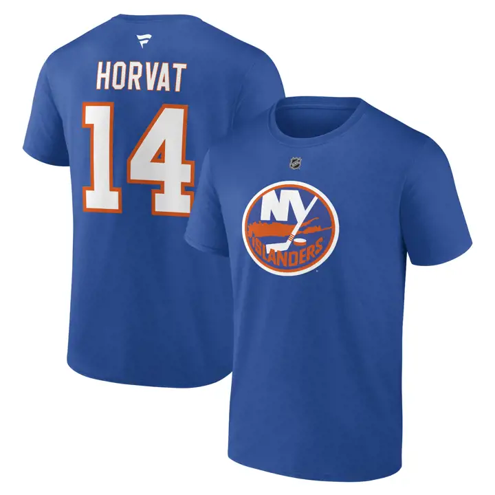 T-shirt authentique Islanders LNH Stack Nom et numéro Bo Horvat BLEU