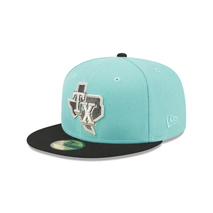 Texas Rangers MLB Neuf avec étiquette 59FIFTY Vert clair/Noir/Gris